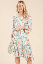 Lime 'N' Chili Floral Cinched Waist Balloon Sleeve V-Neck Dress Casual Dresses
