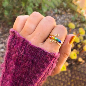 925 Sterling Silver Bead Wrap Ring Gold 7 Rings