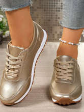 Round Toe Lace-Up Sneakers Gold Woman Sneakers