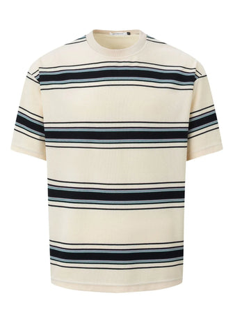 Men's Classic Striped Short Sleeve Crew Neck T-Shirt Apricot