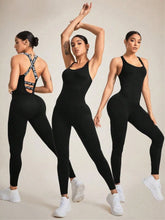 Crisscross Back Sleeveless Active Jumpsuit Black