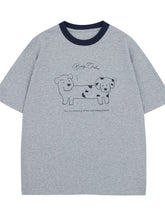 Men's Cute Cartoon Dogs Graphic Round Neck T-Shirt Gray