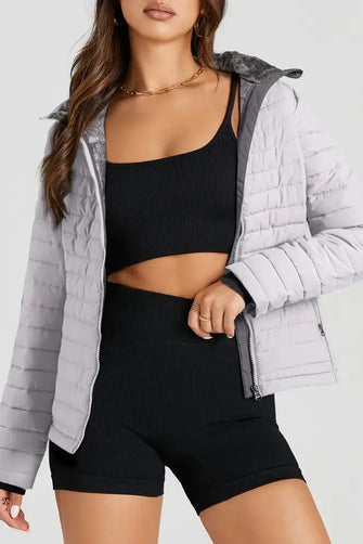 Turtleneck Zip Up Long Sleeve Jacket Gray Woman Outerwear