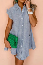 Stripe Frilled Ruffled Cap Sleeve Button Up Mini Dress Casual Dresses