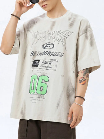 Men's Plus Size Graphic Round Neck Half Sleeve T-Shirt Ivory