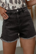 Raw Hem High Waist Denim Shorts Dark Gray
