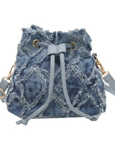 Drawstring Raw Hem Bucket Bag Shoulder Bags