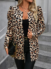 Leopard Open Front Puff Sleeve Jacket Casual Dresses