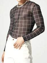 Men's Full Size Plaid Round Neck Long Sleeve Top Plus Size Mens Tops