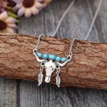 Artificial Turquoise Cow Shape Necklace Silver One Size