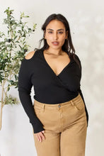 Culture Code Full Size Ribbed Surplice Cold Shoulder Top Woman Blouses