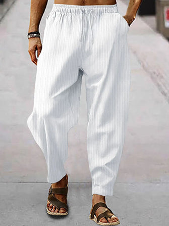 Men's Full Size Drawstring Pants with Pockets Plus Size White