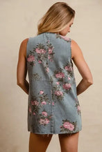 BiBi Floral Print Washed Denim Long Rider Vest Woman Outerwear
