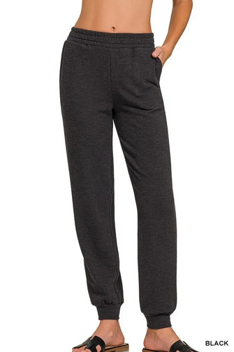 Zenana Cotton Slub Jogger Pants BLACK