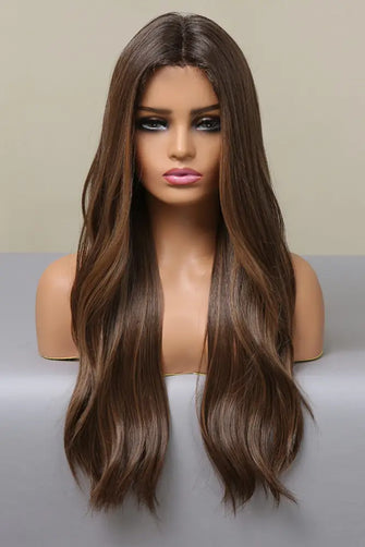 13*2" Lace Front Wigs Synthetic Long Wave 26" Heat Safe 150% Density Brown Balayage One Size Hair