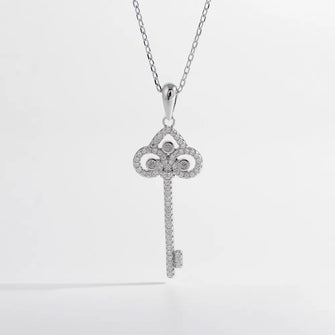 925 Sterling Silver Inlaid Zircon Key Shape Necklace Silver One Size