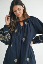 MABLE Embroidered Long Sleeve Peasant Mini Dress Casual Dresses