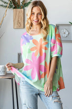 HOPELY Floral Round Neck Waffle T-Shirt Woman T Shirts
