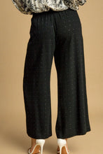 Umgee full size high waisted black embellished linen pants with white polka dots and elastic waistband plus size