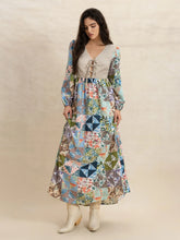 Tied Front Printed Long Sleeve Maxi Dress