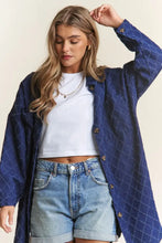 J.NNA Rhombus Stitched Button Up Denim Shacket Woman Outerwear