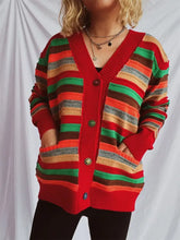 Contrast Stripes Button Up Long Sleeve Cardigan Casual Dresses