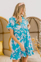 BiBi Floral Crinkle Shirred Ruffle Detail V Neck Dress