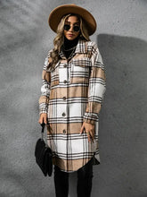 Plaid Collared Neck Long Sleeve Coat Woman Outerwear