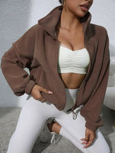 Drawstring Turtleneck Zip Up Long Sleeve Jacket Woman Outerwear