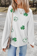 Sequin Lucky Clover Round Neck Long Sleeve Sweatshirt Woman Sweatshirts