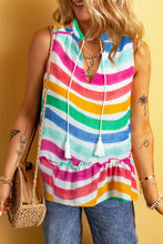 Rainbow Stripes Ruffled Hem Tank Top Multicolor Tanks & Camis