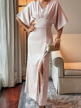 Devine Slit Animal Print V-Neck Half Sleeve Dress Blush Pink Woman Maxi Dress