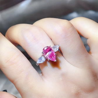 2 Carat 925 Sterling Silver Moissanite Ring Fuchsia Pink