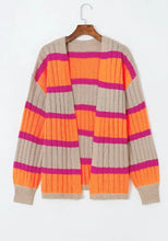 Contrast Striped Drop Shoulder Open Front Cardigan Woman Outerwear
