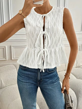 Tied Front Round Neck Tank White