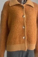 Mustard yellow long sleeve cardigan with collared neck button front