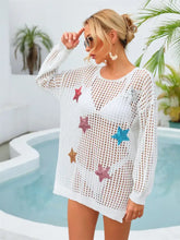 Angel Wings Sequin Star Round Neck Long Sleeve Cover Up Swimwear Cover-Ups