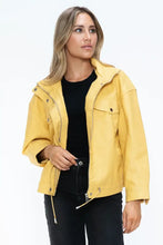 How Dare U Drawstring Hem PU Leather Zip Up Jacket Woman Outerwear