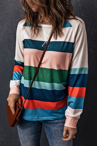 Striped Raglan Sleeve Round Neck Tee Stripe
