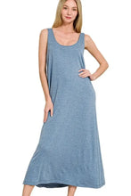 Zenana French Terry Twisted Strap Midi Dress DUSTY BLUE Casual Dresses