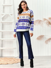 Fair Isle Patterned Knit Sweater Long Sleeve Pullover for Women