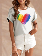 Light grey FAM-FAM heart round neck short sleeve T-shirt with rainbow heart