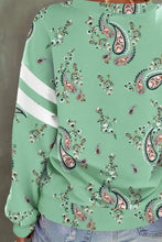 Mint green paisley dropped shoulder long sleeve T-shirt with white stripes