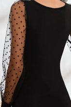 FAM-FAM square neck polka dot long sleeve T-shirt with sheer black puff sleeves