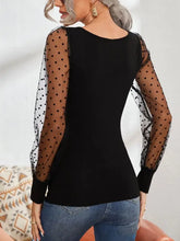 FAM-FAM square neck polka dot long sleeve black T-shirt with sheer balloon sleeves