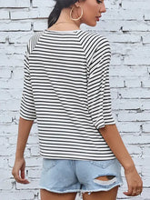 FAM-FAM womens white black striped round neck raglan sleeve t-shirt