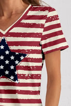 FAM-FAM short sleeve V-neck t-shirt with distressed American flag stripes