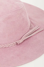 Fame Braided Faux Suede Hat in dusty rose with braided band and tassel