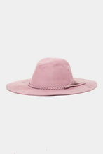Pink Fame Braided Faux Suede Wide-Brim Hat with Tassel