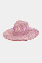 Pink and purple checkered straw weave wide brim sun hat for sun protection